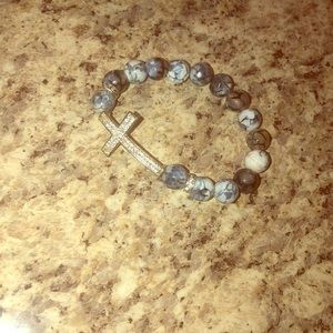 Blue and white beaded cross bracelet